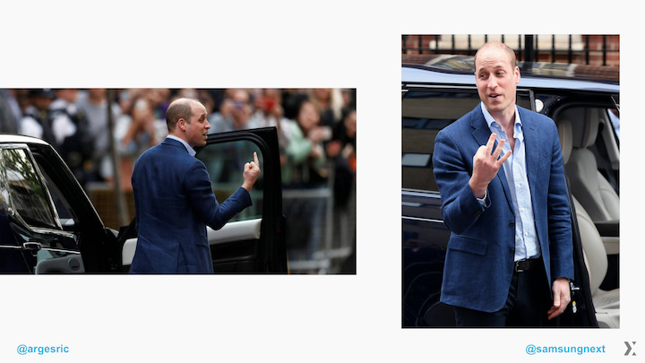 Two images of Prince William from different angles